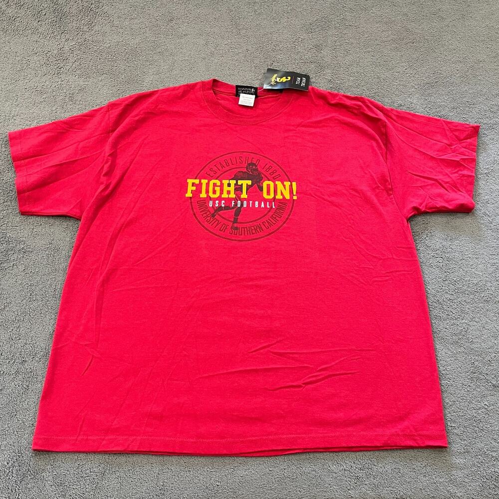 USC Trojans Red Fight On Graphic Short Sleeve Football T-Shirt Men's Size 2XL
